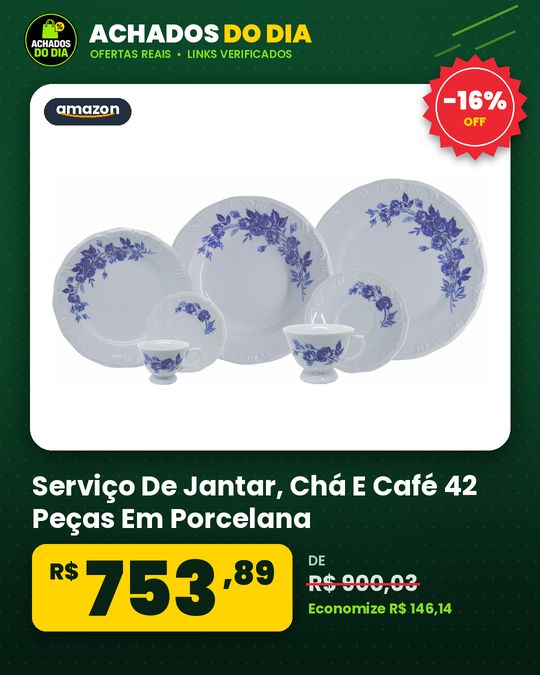 Serviço De Jantar, Chá E Café 42 Peças Em Porcelana, Com Relevo Pomerode, Decoração Cora, Azul