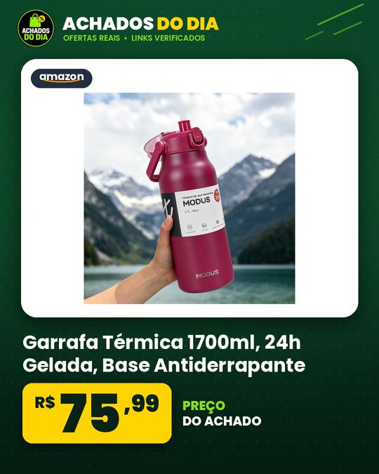 Garrafa Térmica 1700ml – 24h Gelada, Base Antiderrapante