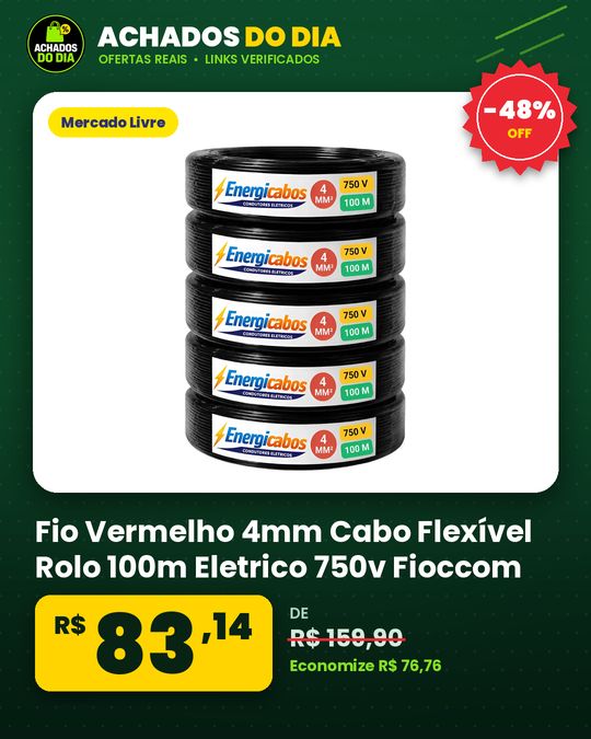 Fio Vermelho 4mm Cabo Flexível Rolo 100m Eletrico 750v Fioccom