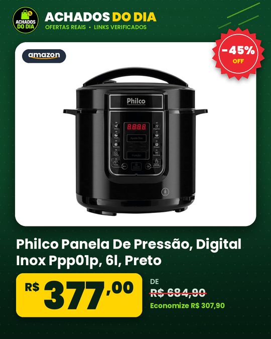 Philco Panela De Pressão, Digital Inox Ppp01p, 6l, Preto, 110v