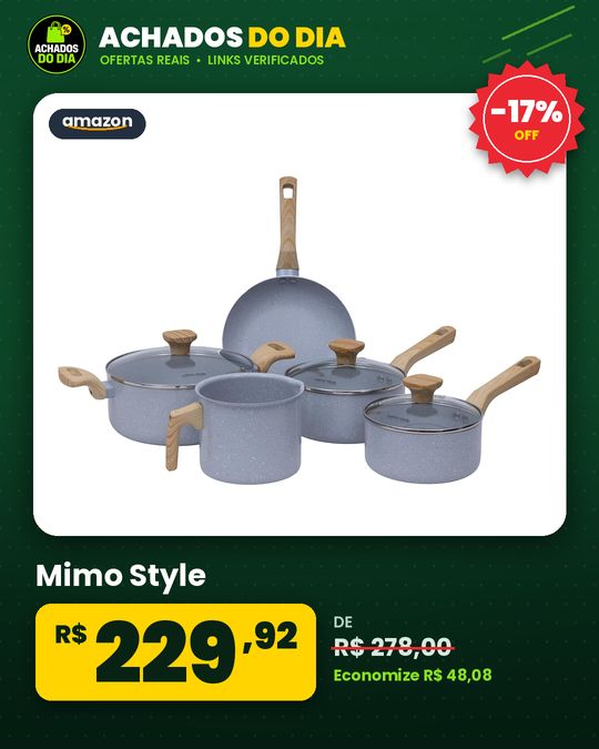 Mimo Style, Conjunto de 5 Panelas com Tampa de Vidro Temperado Pratic Cook Grafite