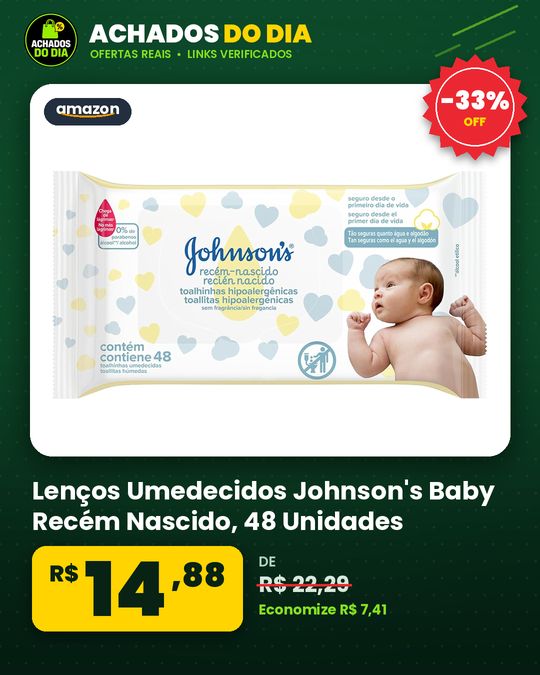 Lenços Umedecidos Johnson's Baby Recém Nascido, 48 Unidades