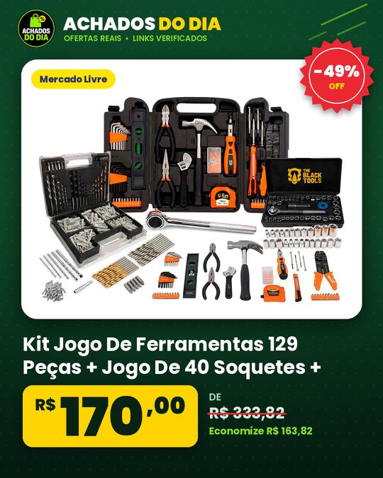 Kit Jogo De Ferramentas 129 Peças + Jogo De 40 Soquetes + Kit 300 Peças BrocasBuchas