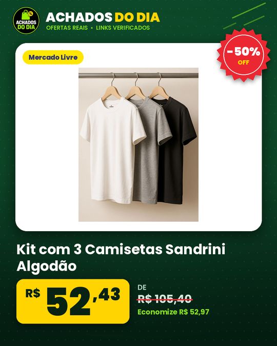 Kit com 3 Camisetas Sandrini Algodão