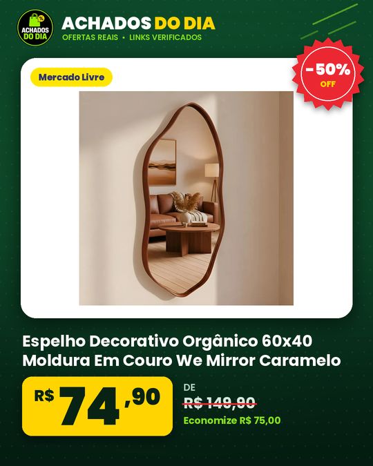Espelho Decorativo Orgânico 60x40 Moldura Em Couro We Mirror Caramelo