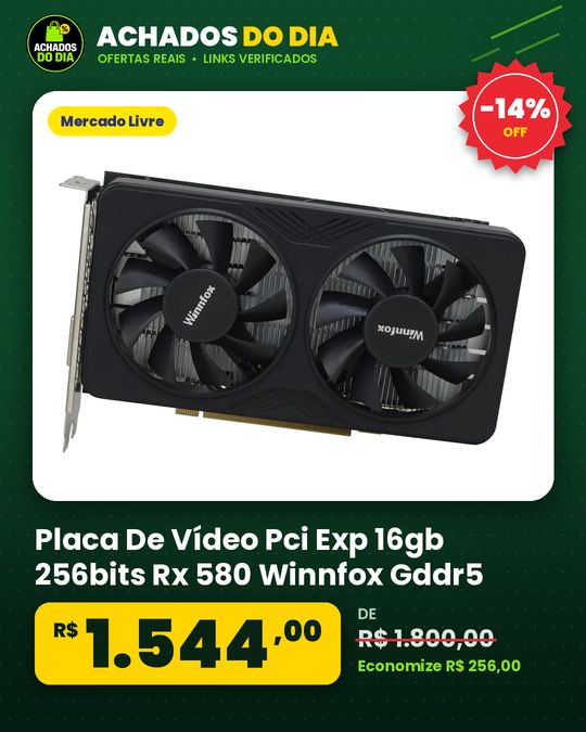 Placa De Vídeo Pci Exp 16gb 256bits Rx 580 Winnfox Gddr5