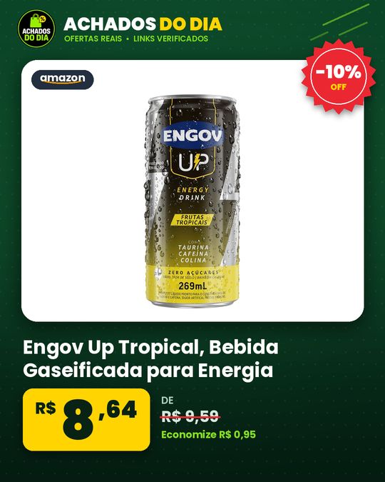 Engov Up Tropical, Bebida Gaseificada para Energia, Disposição e Melhora de Foco, Cafeína, Taurina, Arginina