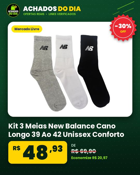 Kit 3 Meias New Balance Cano Longo 39 Ao 42 Unissex Conforto
