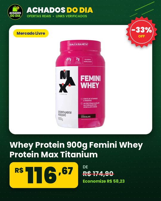 Whey Protein 900g Femini Whey Protein Max Titanium Chocolate Proteína e Colágeno