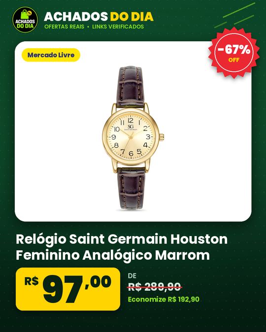 Relógio Saint Germain Houston Feminino Analógico Marrom Dourado Com Pulseira de Couro Sintético