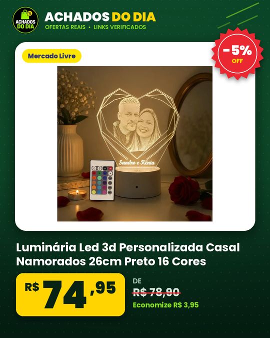 Luminária Led 3d Personalizada Casal Namorados 26cm Preto 16 Cores