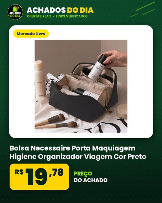 Bolsa Necessaire Porta Maquiagem Higiene Organizador Viagem Cor Preto