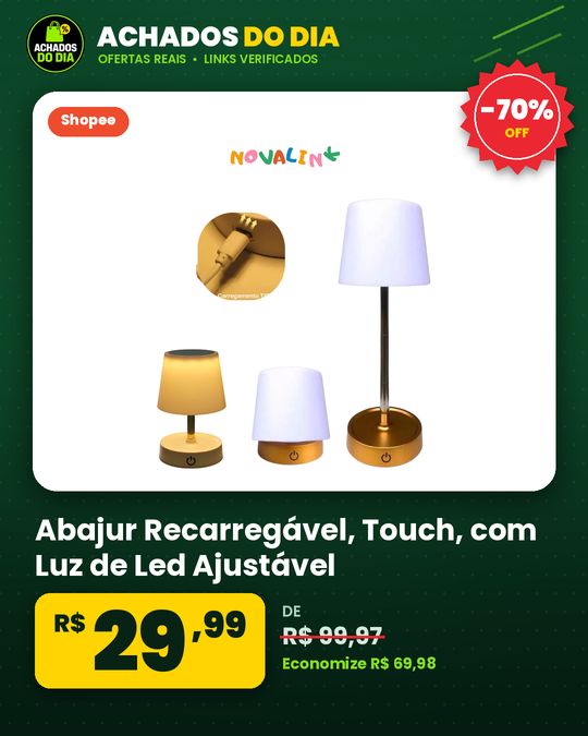 Abajur Recarregável, Touch, com Luz de Led Ajustável