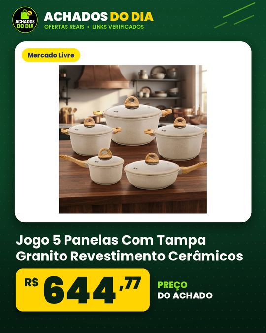 Jogo 5 Panelas Com Tampa Granito Revestimento Cerâmicos