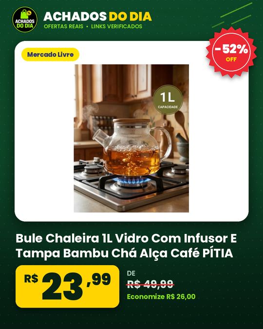 Bule Chaleira 1L Vidro Com Infusor E Tampa Bambu Chá Alça Café PÍTIA