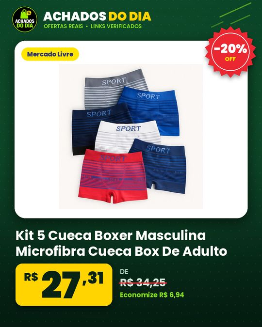 Kit 5 Cueca Boxer Masculina Microfibra Cueca Box De Adulto