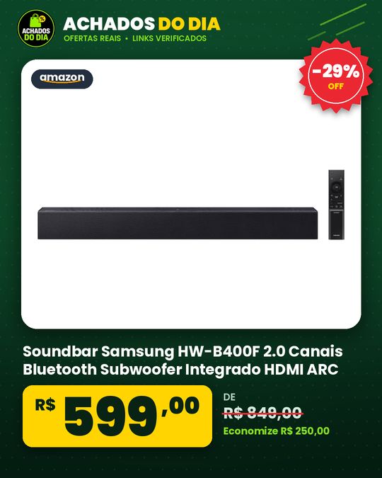 Soundbar Samsung HW-B400F 2.0 Canais Bluetooth Subwoofer Integrado HDMI ARC