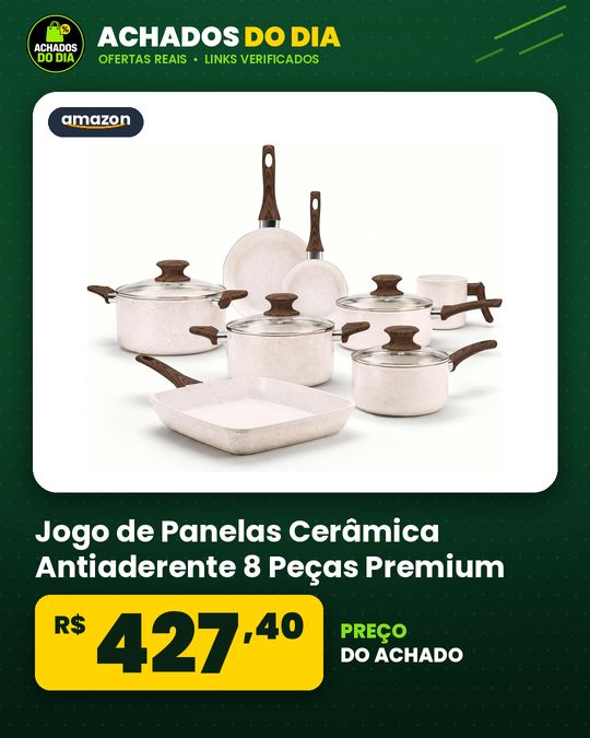 Jogo de Panelas Cerâmica Antiaderente 8 Peças Premium