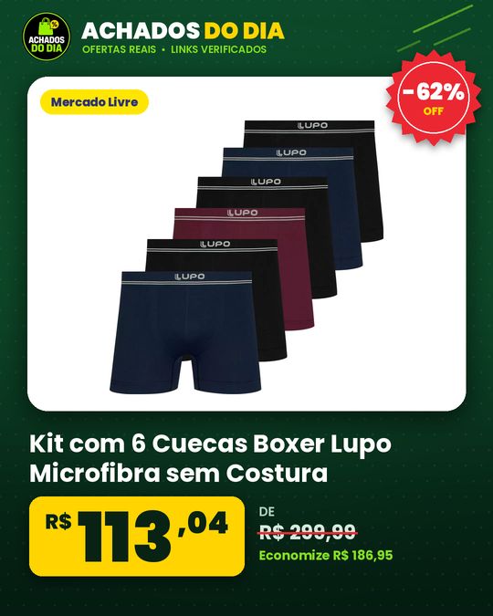 Kit com 6 Cuecas Boxer Lupo Microfibra sem Costura