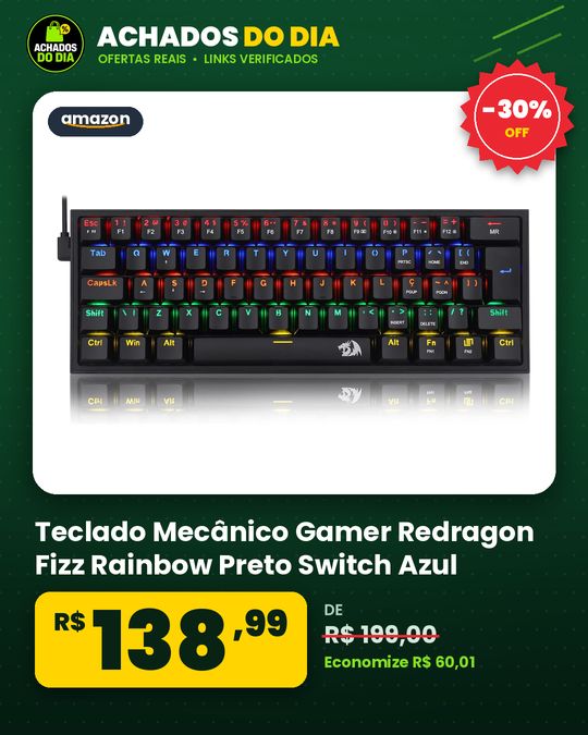 Teclado Mecânico Gamer Redragon Fizz Rainbow Preto Switch Azul