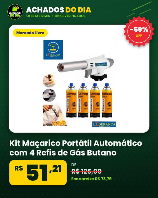 Kit Maçarico Portátil Automático com 4 Refis de Gás Butano