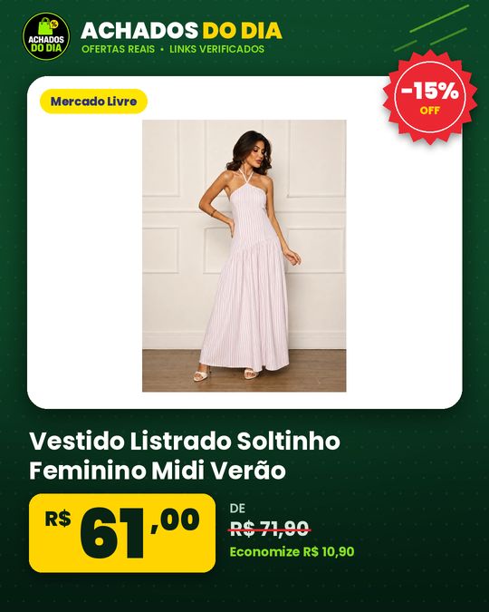Vestido Listrado Soltinho Feminino Midi Verão