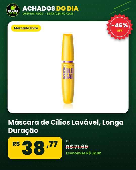 Máscara de Cílios Lavável, Longa Duração, 9x Mais Volume e Definição, Não Empelota, Cor Preto