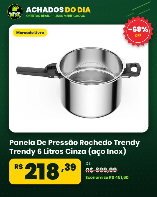 Panela De Pressão Rochedo Trendy Trendy 6 Litros Cinza (aço Inox)