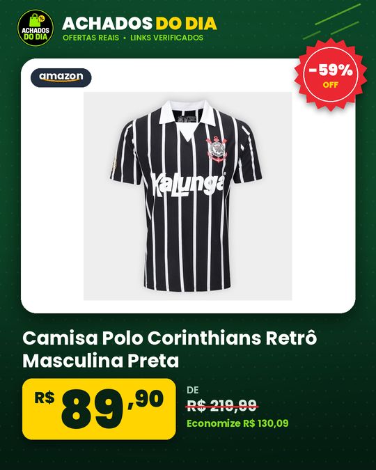 Camisa Polo Corinthians Retrô Masculina Preta