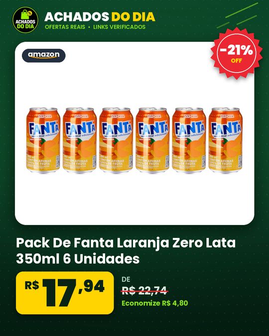 Pack De Fanta Laranja Zero Lata 350ml 6 Unidades