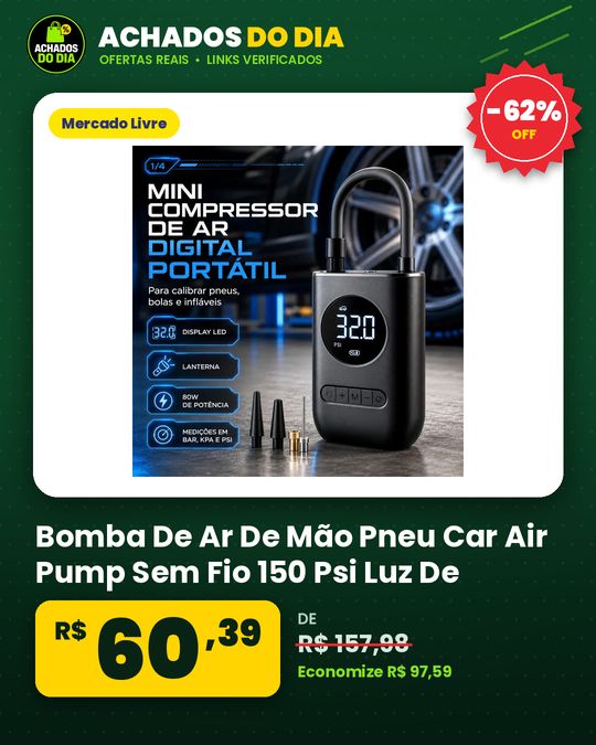 Bomba De Ar De Mão Pneu Car Air Pump Sem Fio 150 Psi Luz De Emergência Led Com Bateria Recarregável De 4000 Mah Verunto