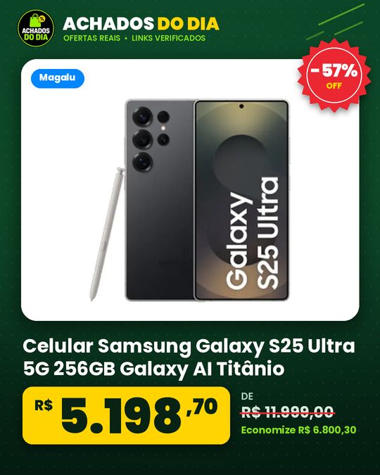 Celular Samsung Galaxy S25 Ultra 5G 256GB Galaxy AI Titânio Preto 69" 12GB RAM Câm Quádrupla 200+50+10+50MP Bateria