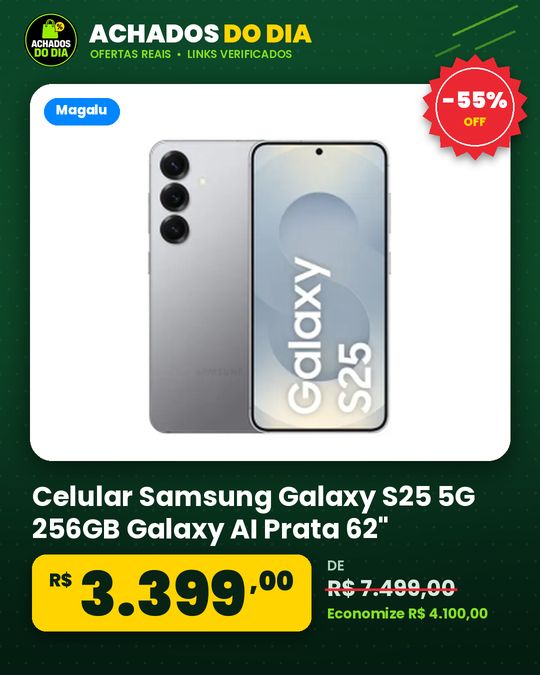 Celular Samsung Galaxy S25 5G 256GB Galaxy AI Prata 62" 12GB RAM Câm Tripla 50+12+10MP Bateria 4000mAh Dual Chip