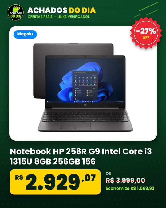 Notebook HP 256R G9 Intel Core i3 1315U 8GB 256GB 156 Windows 11 Intel UHD Graphics BQ9K8AT#AK