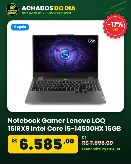 Notebook Gamer Lenovo LOQ 15IRX9 Intel Core i5-14500HX 16GB 1TB SSD RTX 3050 Windows 11 Home - 83KH000SBR
