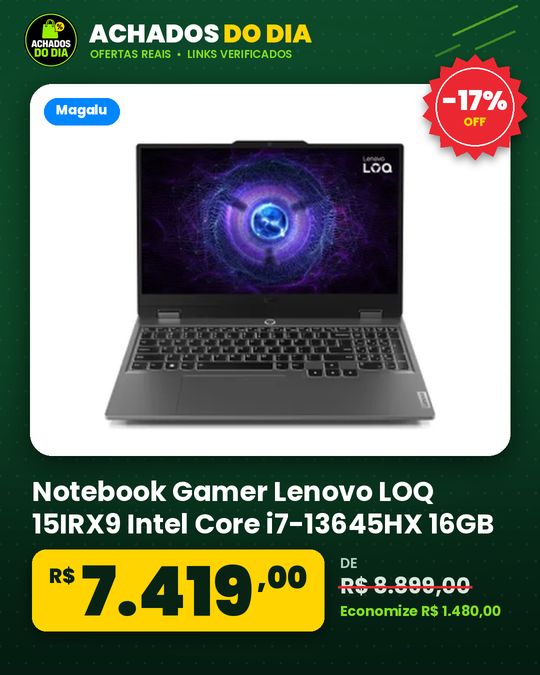 Notebook Gamer Lenovo LOQ 15IRX9 Intel Core i7-13645HX 16GB 512GB SSD RTX 4050 Windows 11 15.6"