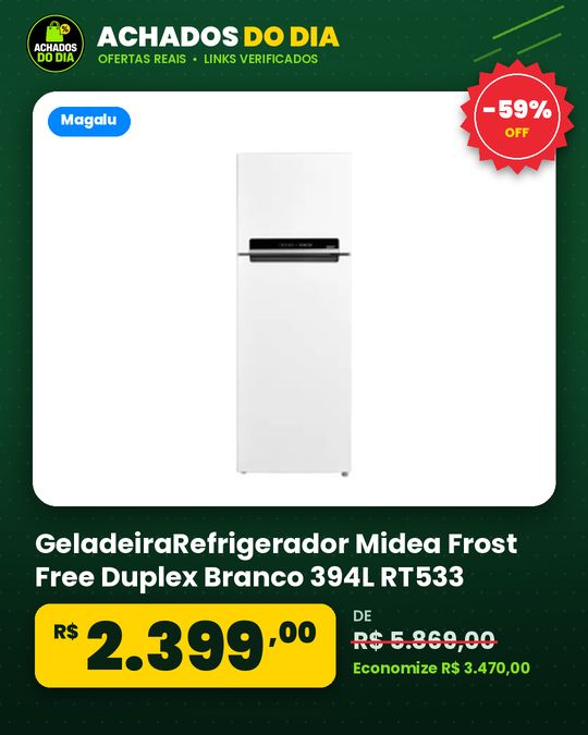 GeladeiraRefrigerador Midea Frost Free Duplex Branco 394L RT533