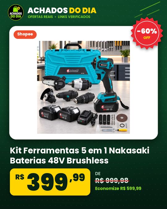 Kit Ferramentas 5 em 1 Nakasaki Baterias 48V Brushless Furadeira Martelete Motosserra Chave Impactoo