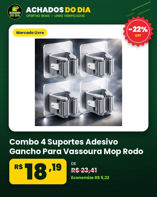 Combo 4 Suportes Adesivo Gancho Para Vassoura Mop Rodo Organizador De Parede Sem Furar