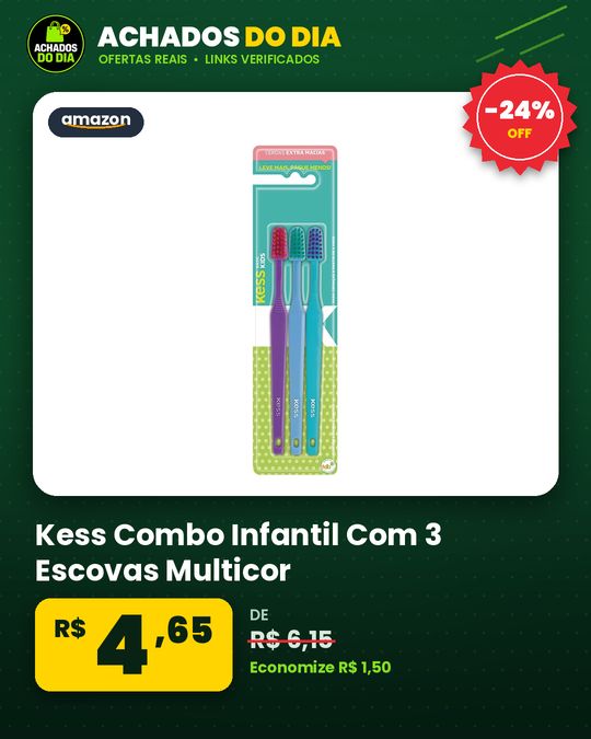 Kess Combo Infantil Com 3 Escovas Multicor