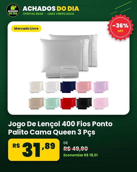 Jogo De Lençol 400 Fios Ponto Palito Cama Queen 3 Pçs