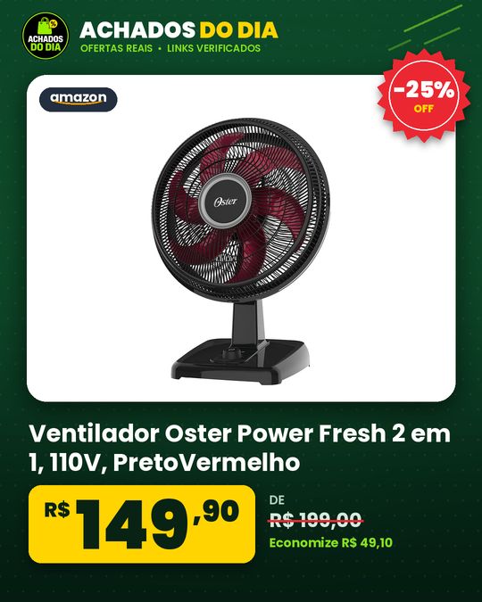 Ventilador Oster Power Fresh 2 em 1, 110V, PretoVermelho, 140W, OVTR481