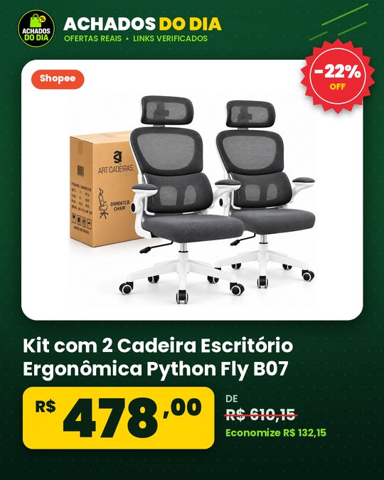 Kit com 2 Cadeira Escritório Ergonômica Python Fly B07