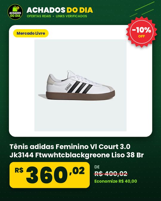 Tênis adidas Feminino Vl Court 3.0 Jk3144 Ftwwhtcblackgreone Liso 38 Br