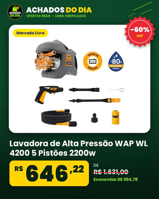 Lavadora de Alta Pressão WAP WL 4200 5 Pistões 2200w 1305psi 510lh Com Jato Regulável e Motor de Indução