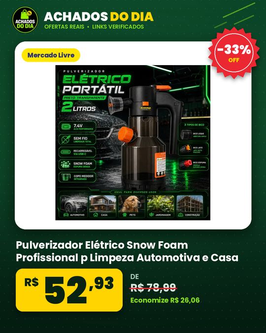 Pulverizador Elétrico Snow Foam Profissional p Limpeza Automotiva e Casa