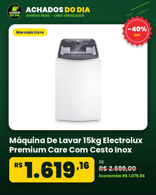 Máquina De Lavar 15kg Electrolux Premium Care Com Cesto Inox, Jet&clean E Time Control Lec15