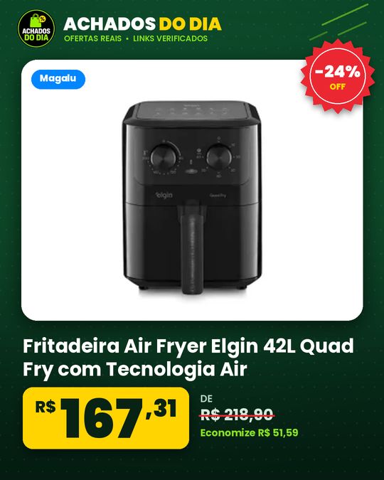 Fritadeira Air Fryer Elgin 42L Quad Fry com Tecnologia Air Circuit 360 Preta