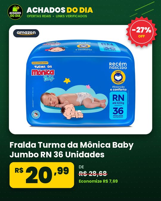 Fralda Turma da Mônica Baby Jumbo RN 36 Unidades