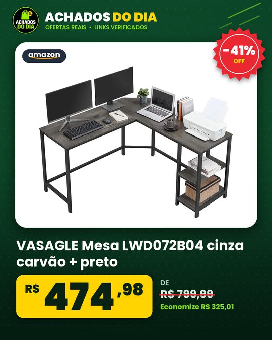 VASAGLE Mesa LWD072B04 cinza carvão + preto
